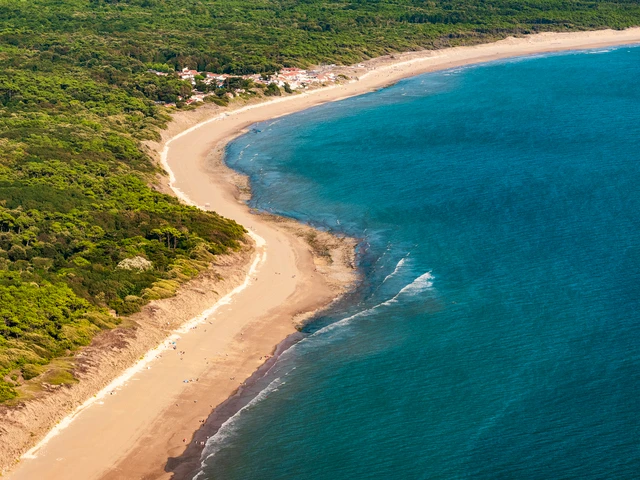 vue d'avion de la côtes vendéenne et de ses plages bordées par la forêts